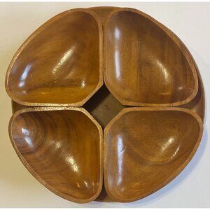 Vintage Mid Century Modern 4 Connecting Wooden Bowls and Round Tray Set MCM